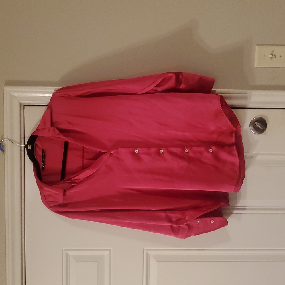 Zara Hot Pink Oversized Satin Button-Up Shirt…small